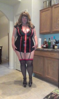 married redhead in black spandex with garter belts stockings and my 'Hooker Heels' dressed for...jpg