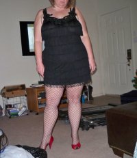 Married Redhead my 'Flapper Dress' Fishents and Red Heels1.JPG