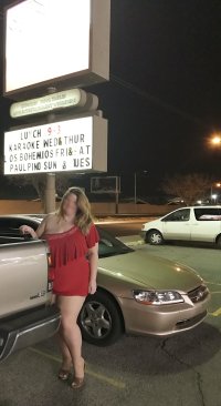 married redhead in my red 'Hooker Tube Minidress', suntan crotchless pantyhose and my 'Hooker ...JPG