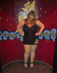 married redhead in minidress suntan hose and my 'Hooker Heels' at downtown bar.jpg