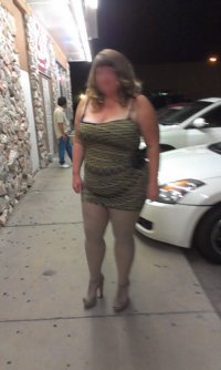 married redhead in tube dress suntan hose and my 'Hooker Heels' out at Bar looking for a Bull  5.jpg