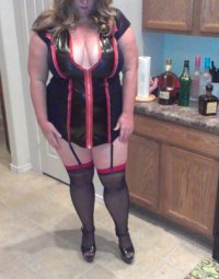 married redhead in black spandex with garter belts stockings and my 'Hooker Heels' dressed for...jpg