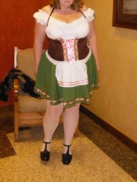 married redhead in my beermaid costume wore it out to meet my Bull1.JPG