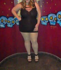 married redhead in minidress suntan hose and my 'Hooker Heels' at downtown pool hall 6.jpg