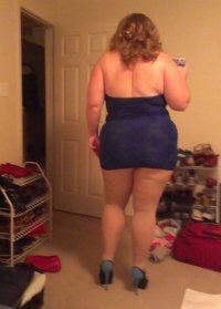 married redhead in blue 'Hooker Tube Dress' and my 'Hooker Heels' for a night out with friends1.jpg
