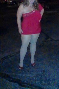 married redhead in my red dress shiny crotchless tights and red heels out at night.jpg