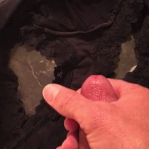 Loading up my ex-wife’s black panties with another huge load