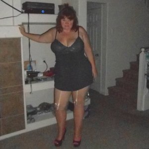 married redhead gray nightie beige stockings heels