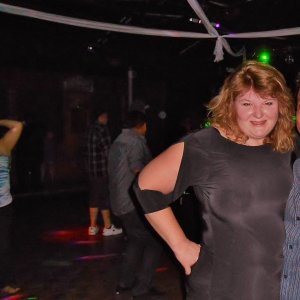 married redhead in minidress, no undies, nude crotchless pantyhose, hooker heels making new friends at dance club