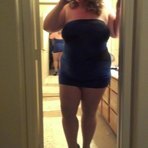 married redhead in blue tube dress nude crotchless pantyhose and hooker heels