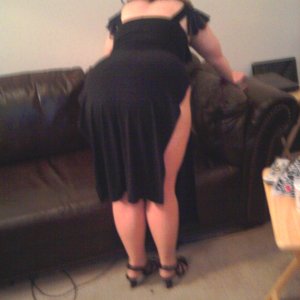 married redhead long black gown pantyhose and heels getting ready for a date to the casino with my bull