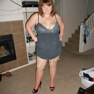 married redhead in nightie garter belt stockings and heels dressed for my bull