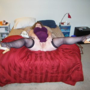 married redhead in dress stockings and hooker heels dressed for my bull
