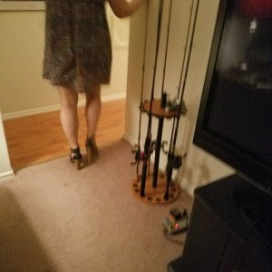 My hubby follows me.to the bulls bed room. I walk past his fishing rods. He has another hard rod for me.