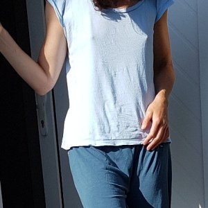 My neighbor in sleepshirt revealing her tiny tits