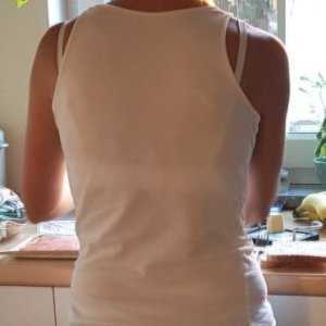 In panties in the kitchen