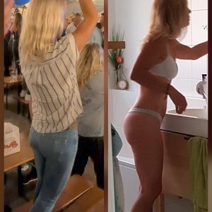 Would you rather lick her while she's still clean and smells fresh down there before the party, or dirty and smelling strongly after the party?