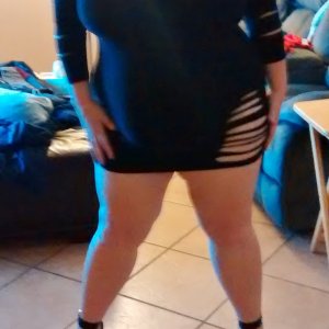 Married redhead in black dress and my 'stripper heels'